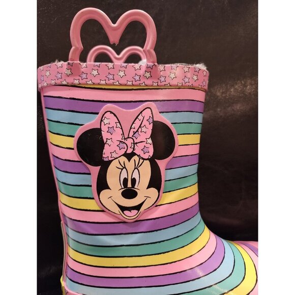 Minnie Mouse Girls Pink & Rainbow Rain Boots - Size 13/1 - Picture 5 of 16